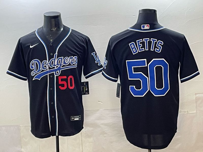 Men 2025 Nike Los Angeles Dodgers #50 Betts Black MLB Jersey style 004